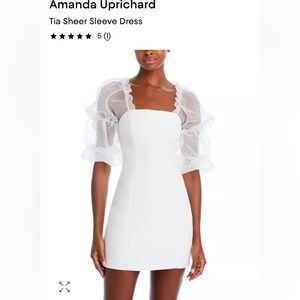 NWT Amanda Uprichard White Mini Dress with Sheer Puff Sleeves